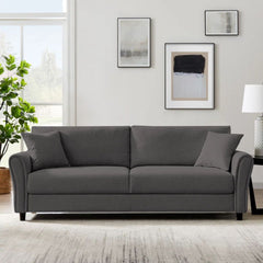 Canapea fixa 3 locuri Cozza, cadru si picioare solide din lemn, tapiserie textila gri, pernite decorative incluse, 212x78x87 cm