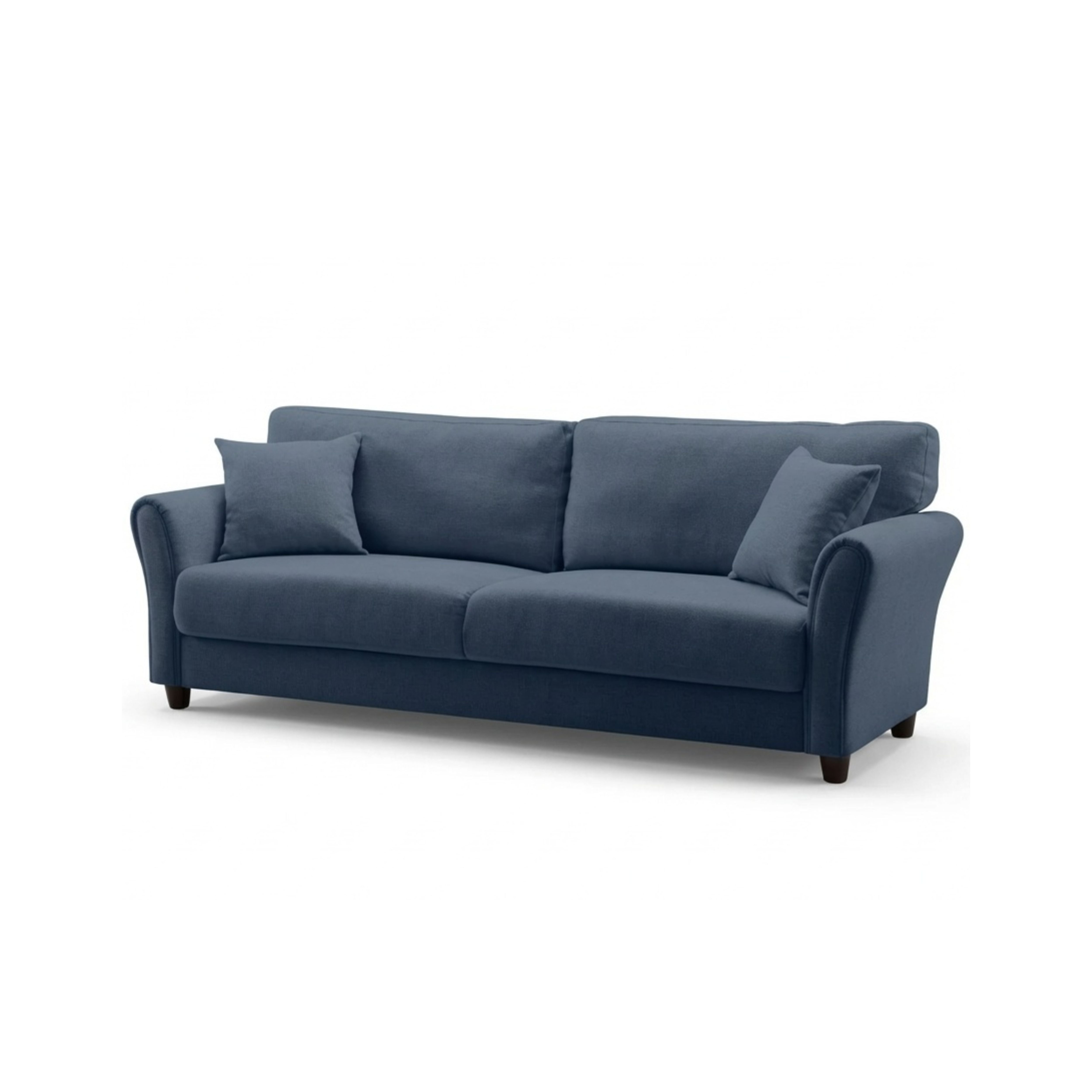 Canapea fixa 3 locuri Cozza, cadru si picioare solide din lemn, tapiserie textila bleu, pernite decorative incluse, 212x78x87 cm, 1, hectarul.ro