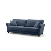 Hectarul - Canapea fixa 3 locuri Cozza, cadru si picioare solide din lemn, tapiserie textila bleu, pernite decorative incluse, 212x78x87 cm