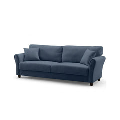 Canapea fixa 3 locuri Cozza, cadru si picioare solide din lemn, tapiserie textila bleu, pernite decorative incluse, 212x78x87 cm