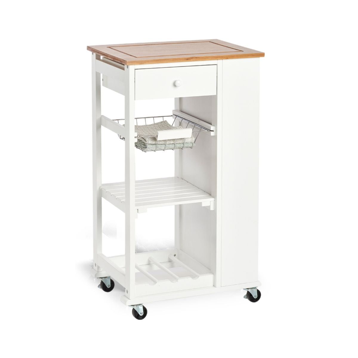 Carucior de bucatarie cu roti, alb, din bambus si MDF, 50 x 37 x 86,5 cm, Kitchen Trolley Zeller, 1, hectarul.ro