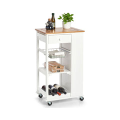 Carucior de bucatarie cu roti, alb, din bambus si MDF, 50 x 37 x 86,5 cm, Kitchen Trolley Zeller