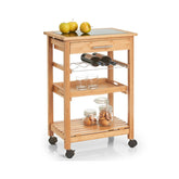 Hectarul - Carucior de bucatarie cu roti, maro, din bambus si sticla, 58 x 40 x 85 cm, Kitchen Trolley Zeller