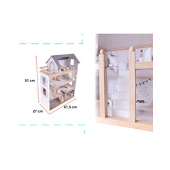 Casa de papusi din lemn cu mobila , 61.5 x 27 x 83 cm