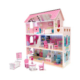 Hectarul - Casa de papusi din lemn MDF + mobila 70cm LED roz