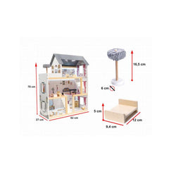 Casa de papusi din lemn MDF cu mobila neagra cu LED, 62 x 27 x 78 cm