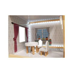 Casa de papusi din lemn MDF cu mobila neagra cu LED, 62 x 27 x 78 cm