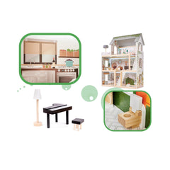 Casa de papusi din lemn stil boho, FLORO, LED, LIULO