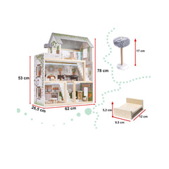 Casa de papusi din lemn stil boho, FLORO, LED, LIULO