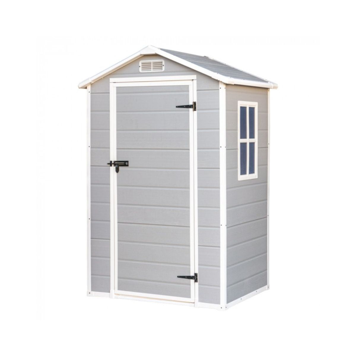 Casuta de gradina- magazie de unelte gri, din PP dublu strat de 12 mm, 134 x 102,5 x 204 cm, 1, hectarul.ro