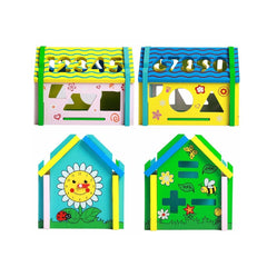 Casuta de jucarie din lemn cu 5 tipuri de activitati educative, multifunctionala, 16 x 13.5 x 19.5 cm, WD 2032