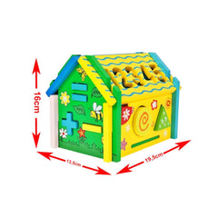 Casuta de jucarie din lemn cu 5 tipuri de activitati educative, multifunctionala, 16 x 13.5 x 19.5 cm, WD 2032