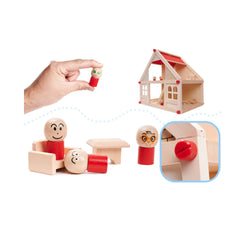 Casuta de papusi din lemn cu mobila si figurine, 40 cm