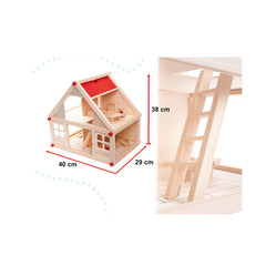 Casuta de papusi din lemn cu mobila si figurine, 40 cm