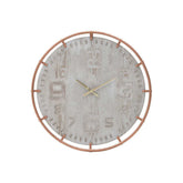 Hectarul - Ceas de perete din lemn si metal, bej cu bronz, 60x5