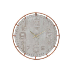 Ceas de perete din lemn si metal, bej cu bronz, 60x5