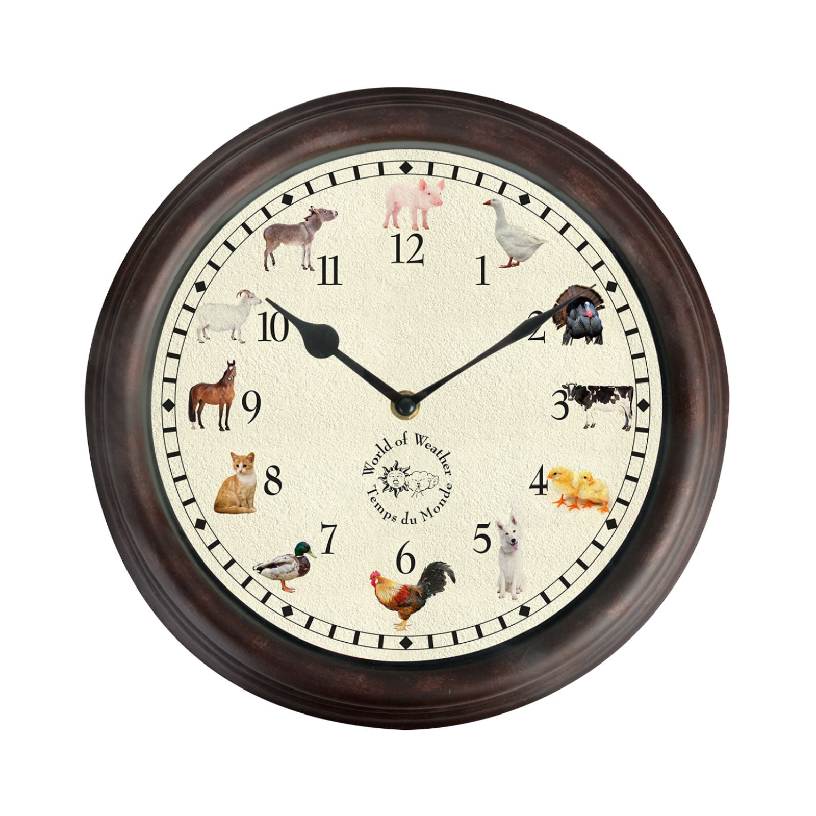 Ceas de perete din polipropilena si PVC Farm animal sounds Esschert Design, 1, hectarul.ro