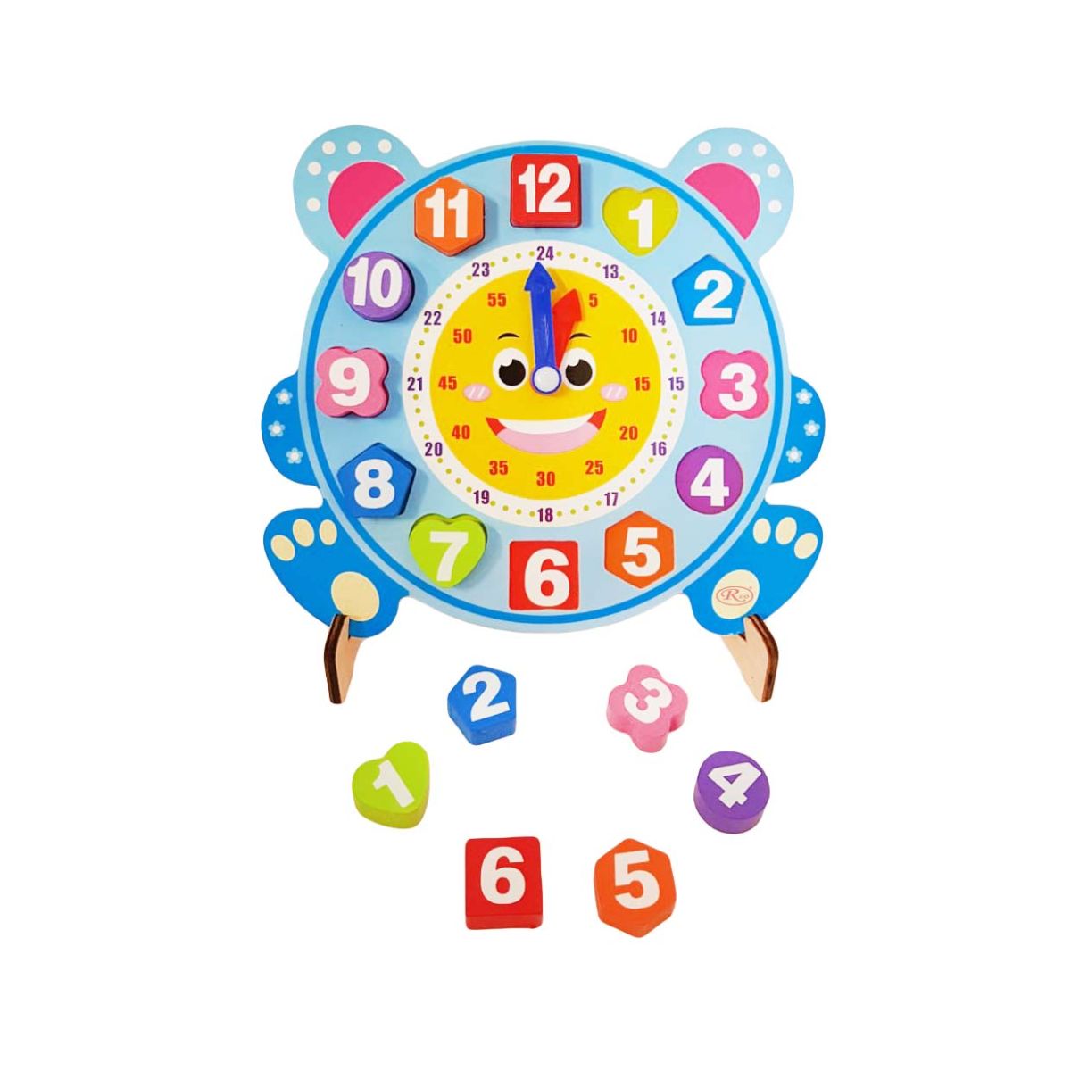 Ceas din lemn pentru copii, Puzzle Bear Clock cu forme geometrice, WD 9558-A, 1, hectarul.ro