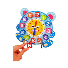Ceas din lemn pentru copii, Puzzle Bear Clock cu forme geometrice, WD 9558-A