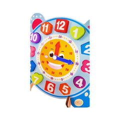 Ceas din lemn pentru copii, Puzzle Bear Clock cu forme geometrice, WD 9558-A