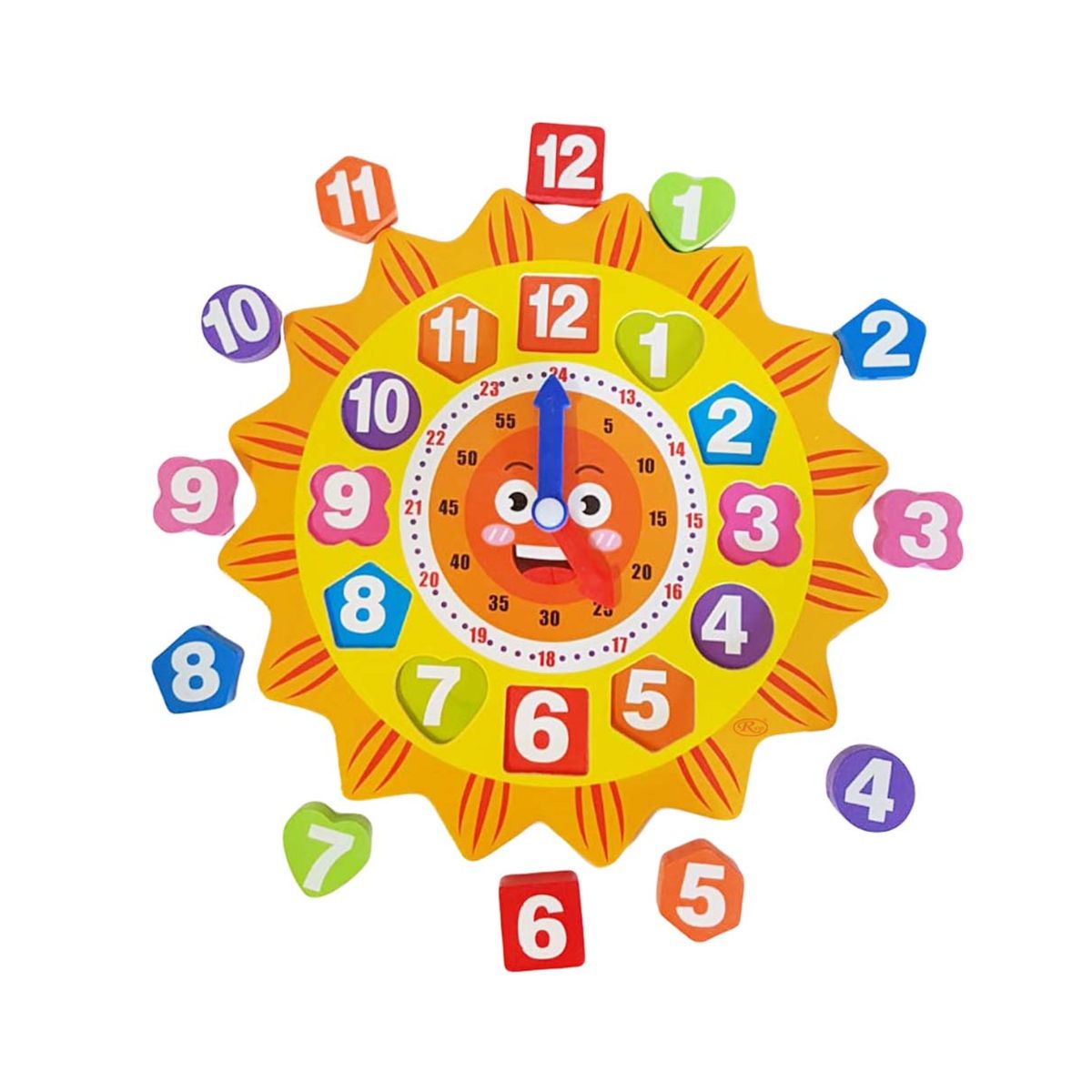 Ceas din lemn pentru copii, Puzzle Sunflower Clock cu forme geometrice, WD 9558-B, 1, hectarul.ro