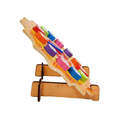 Ceas din lemn pentru copii, Puzzle Sunflower Clock cu forme geometrice, WD 9558-B