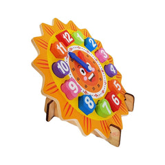 Ceas din lemn pentru copii, Puzzle Sunflower Clock cu forme geometrice, WD 9558-B
