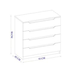 Comoda alba cu 4 sertare din PAL melaminat 94x90x45 cm Fulya Ipar