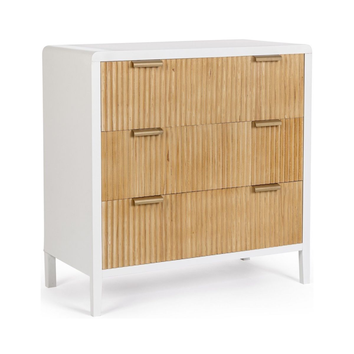 Comoda cu 3 sertare, alb/maro deschis, din MDF lemn si otel, Charley Bizzotto, 1, hectarul.ro