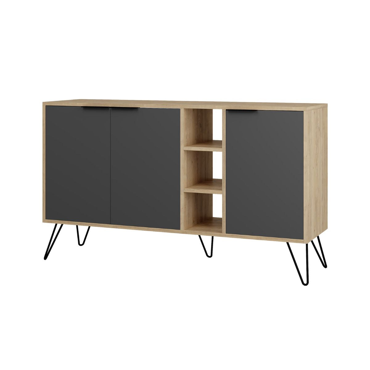 Comoda maro stejar / gri antracit din PAL melaminat 142 cm Clara Decortie, 1, hectarul.ro