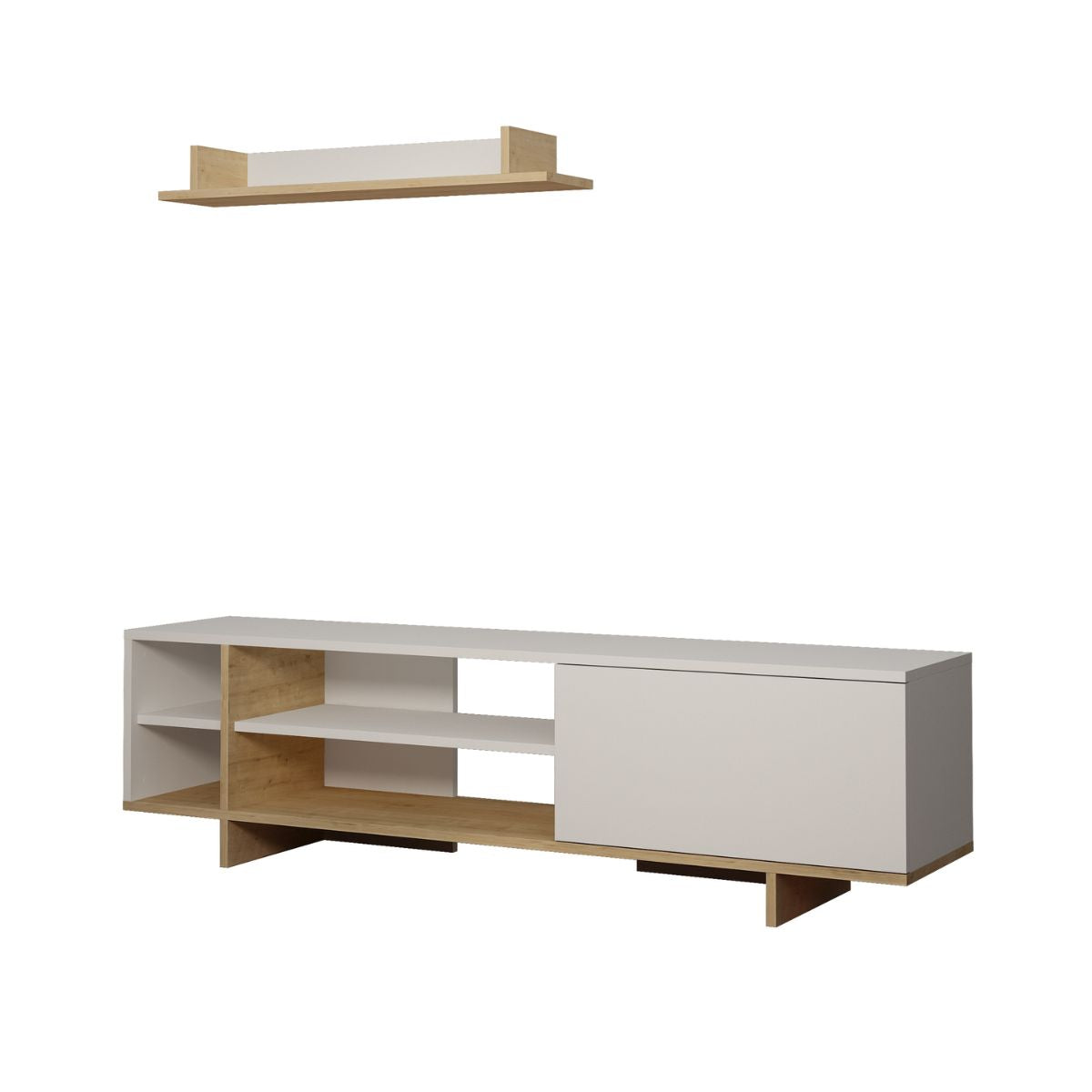 Set comoda TV alb / maro stejar din PAL melaminat 160 cm Stockton Decortie, 1, hectarul.ro