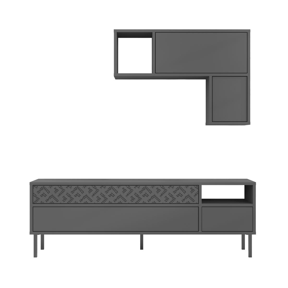 Set comoda TV gri antracit din PAL melaminat 144 cm Heaton Decortie, 1, hectarul.ro