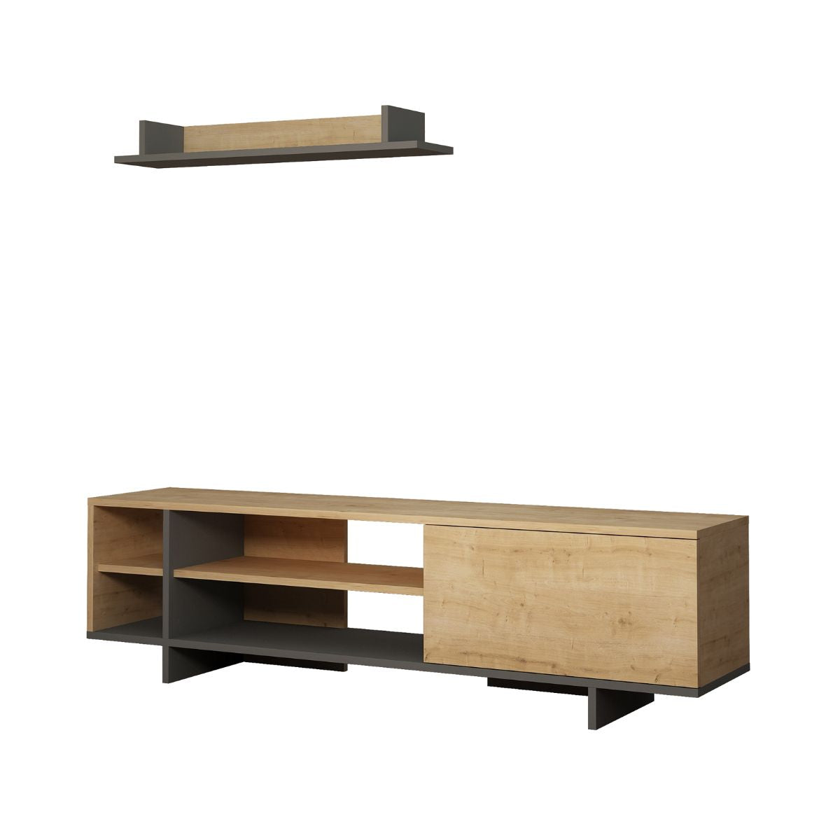 Set comoda TV maro / gri din PAL melaminat 160 cm Stockton Decortie, 1, hectarul.ro