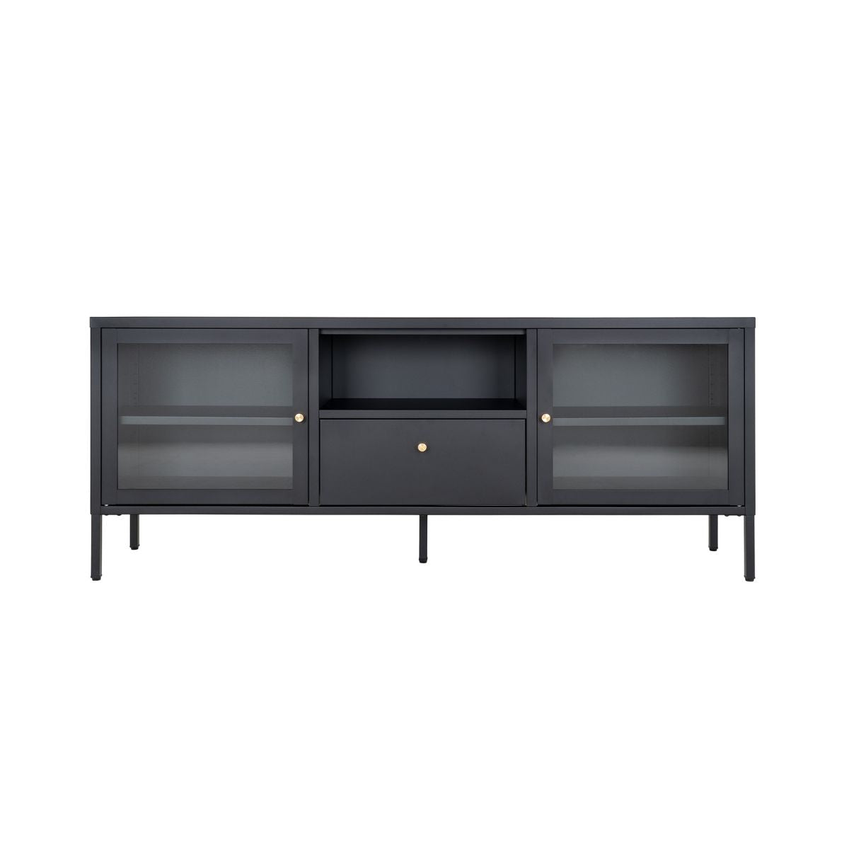 Comoda TV neagra din otel si sticla 160 cm Dalby House Nordic, 1, hectarul.ro