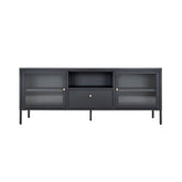 Hectarul - Comoda TV neagra din otel si sticla 160 cm Dalby House Nordic