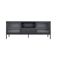 Comoda TV neagra din otel si sticla 160 cm Dalby House Nordic