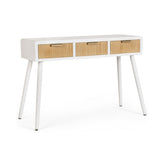 Hectarul - Consola cu 3 sertare, alb/maro deschis, din MDF lemn si otel, Charley Bizzotto