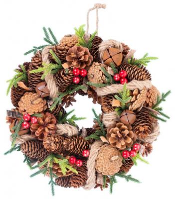 Coroana de Craciun MagicHome cu conuri de pin, multicolor, 30x08 cm, 1, hectarul.ro