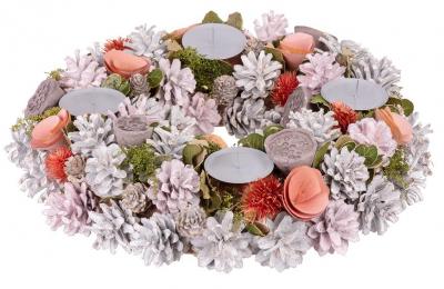 Coronita MagicHome Craciun, roz si gri, 38 cm, 1, hectarul.ro