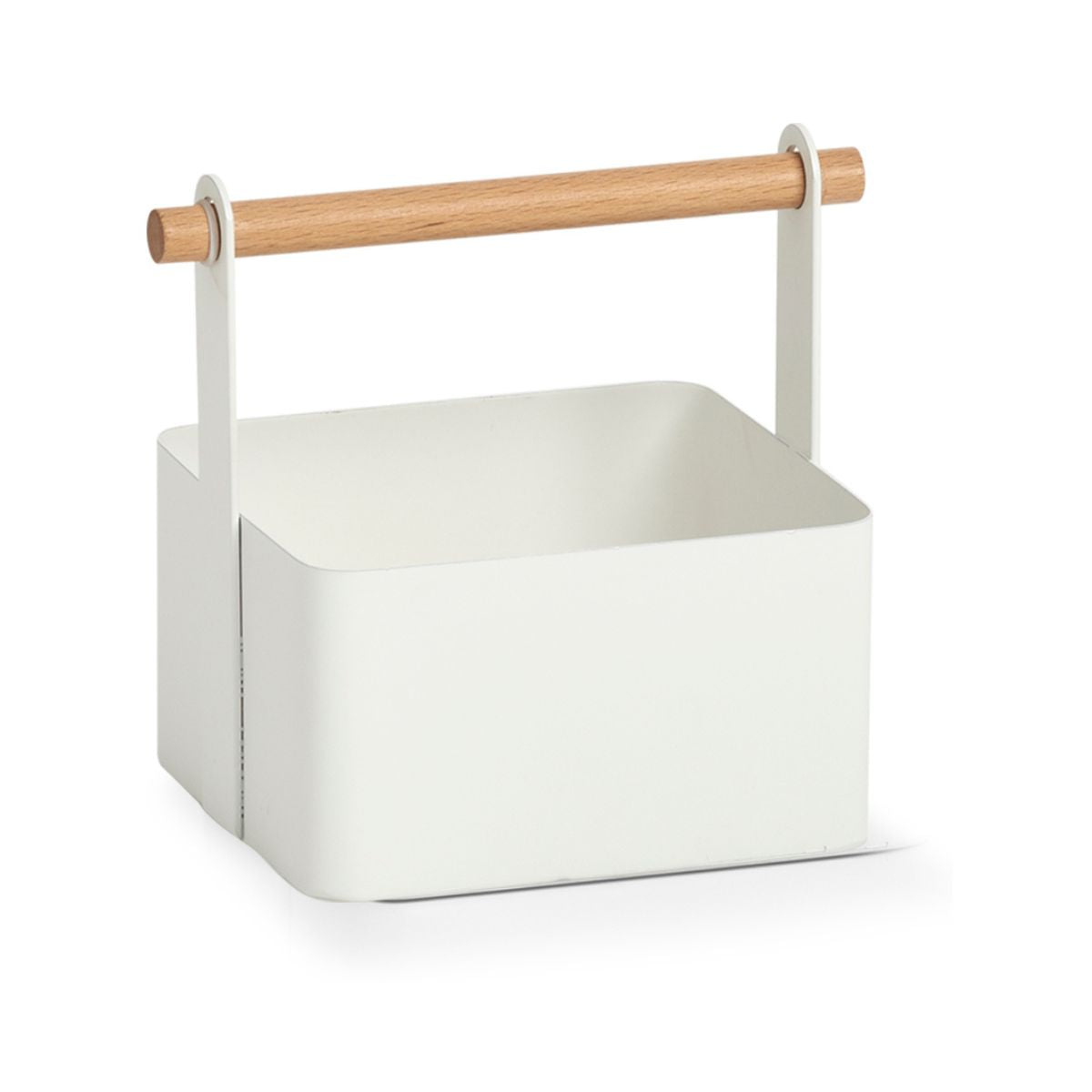 Cos de depozitare pentru bucatarie, alb, din metal si lemn, 14,3 cm, Caddy Zeller, 1, hectarul.ro