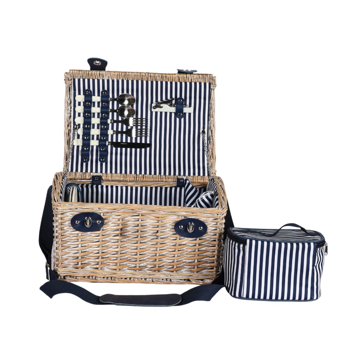 Cos de picnic pentru 2 persoane din rachita naturala bej , cu tacamuri, vesela si geanta frigorifica ZQ23-1185, 1, hectarul.ro