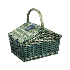 Cos de picnic pentru 2 persoane din rachita naturala verde cu vesela , tacamuri si compartiment frigorific ZQ23-1187