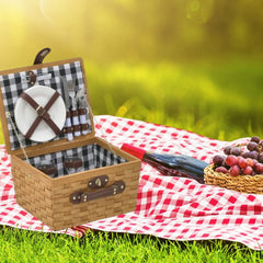 Cos de picnic pentru 2 persoane Natural Beige maner maro