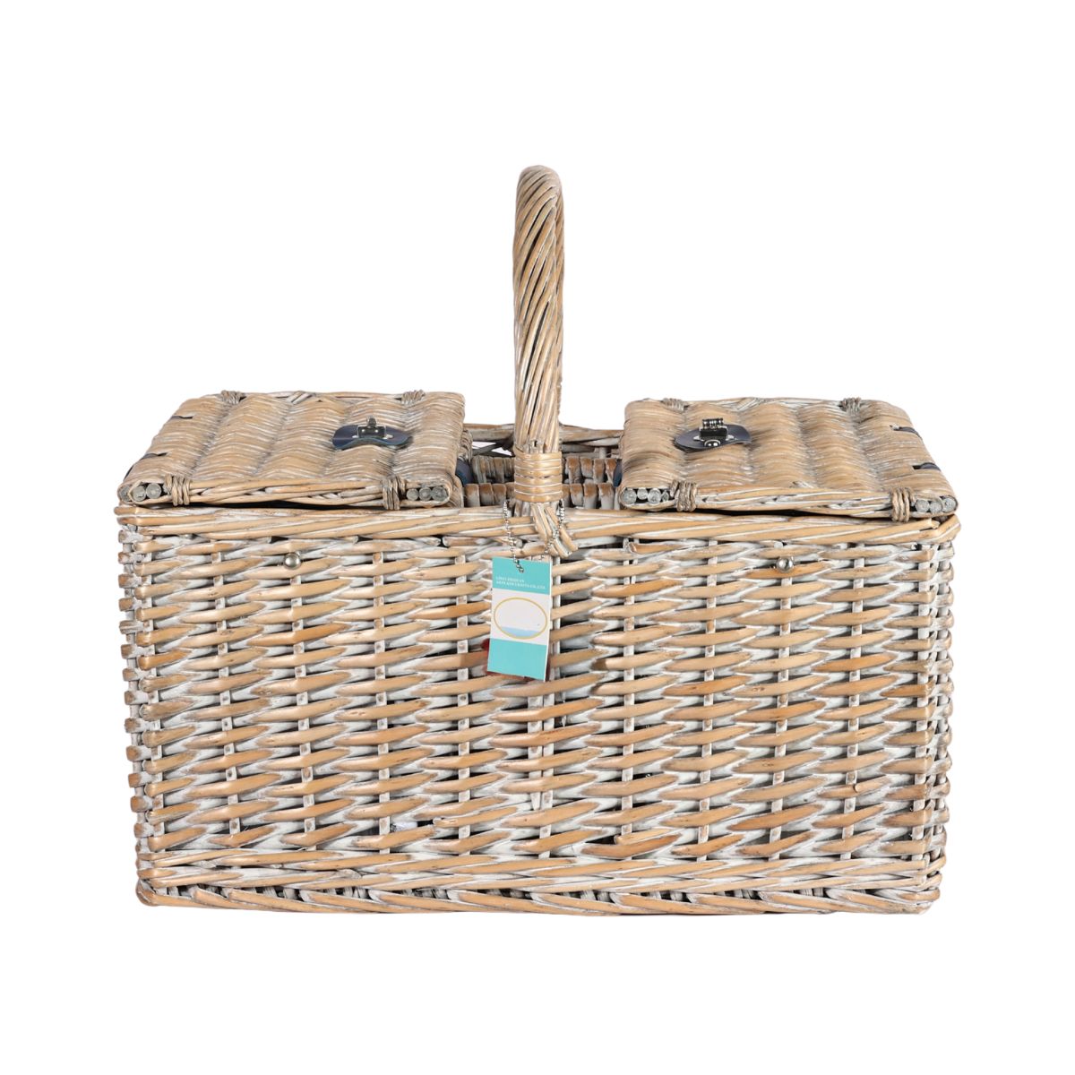 Cos de picnic pentru 4 persoane din rachita naturala maro deschis, cu tacamuri vesela si geanta frigorifica, ZQ23-1184, 1, hectarul.ro