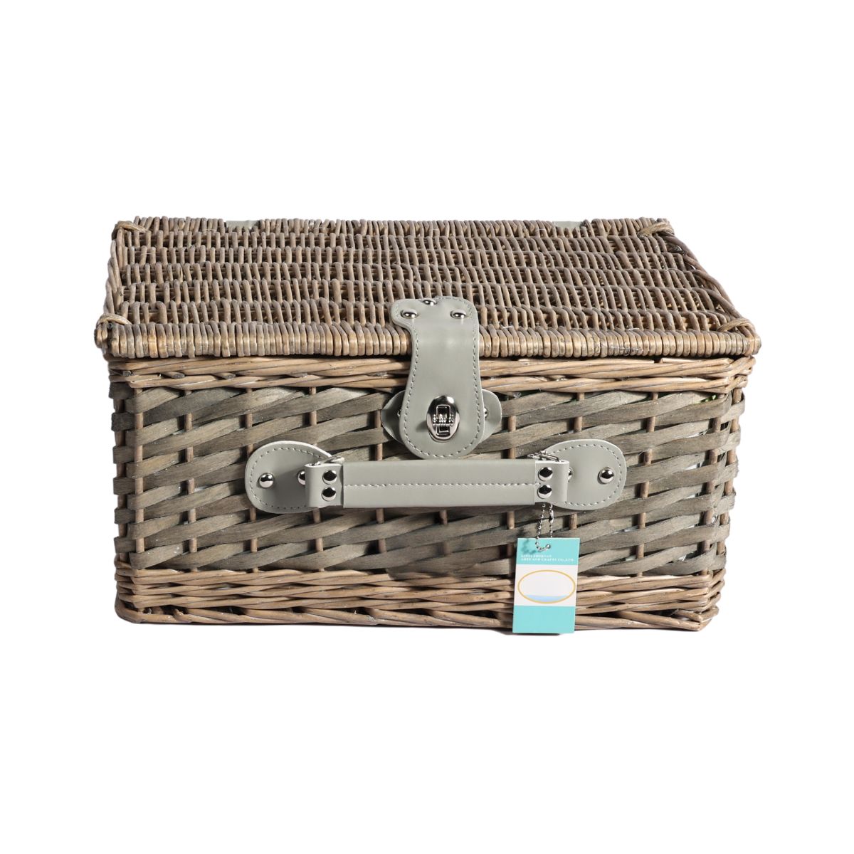 Cos de picnic pentru 4 persoane din rachita naturala maro deschis cu vesela si tacamuri de plastic  ZQ23-1212, 1, hectarul.ro