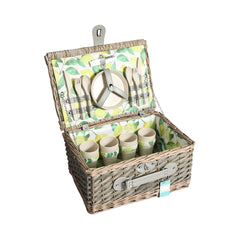 Cos de picnic pentru 4 persoane din rachita naturala maro deschis cu vesela si tacamuri de plastic  ZQ23-1212