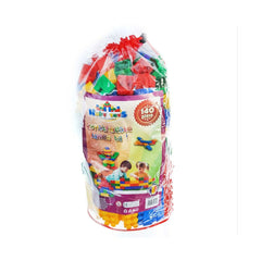 Cuburi de constructie din plastic, multicolore, in saculet, 140 piese HT 1042