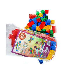 Cuburi de constructie din plastic, multicolore, in saculet, 140 piese HT 1042