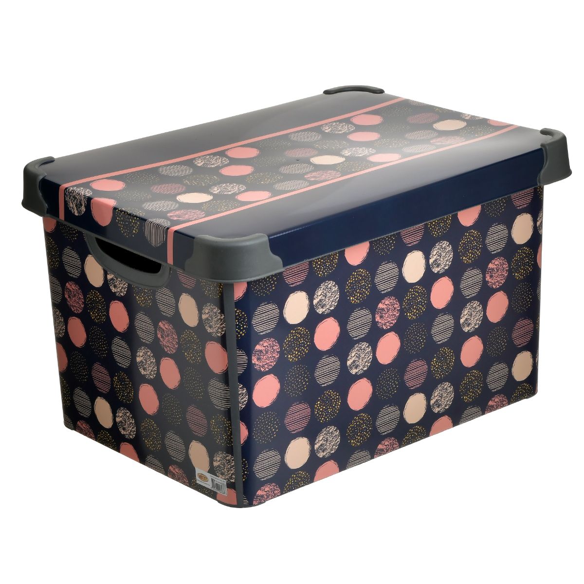 Cutie depozitare din plastic cu model buline 38x27x23 cm, 1, hectarul.ro