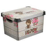 Hectarul - Cutie depozitare din plastic cu model Teddy crem/maro 38x27x23 cm